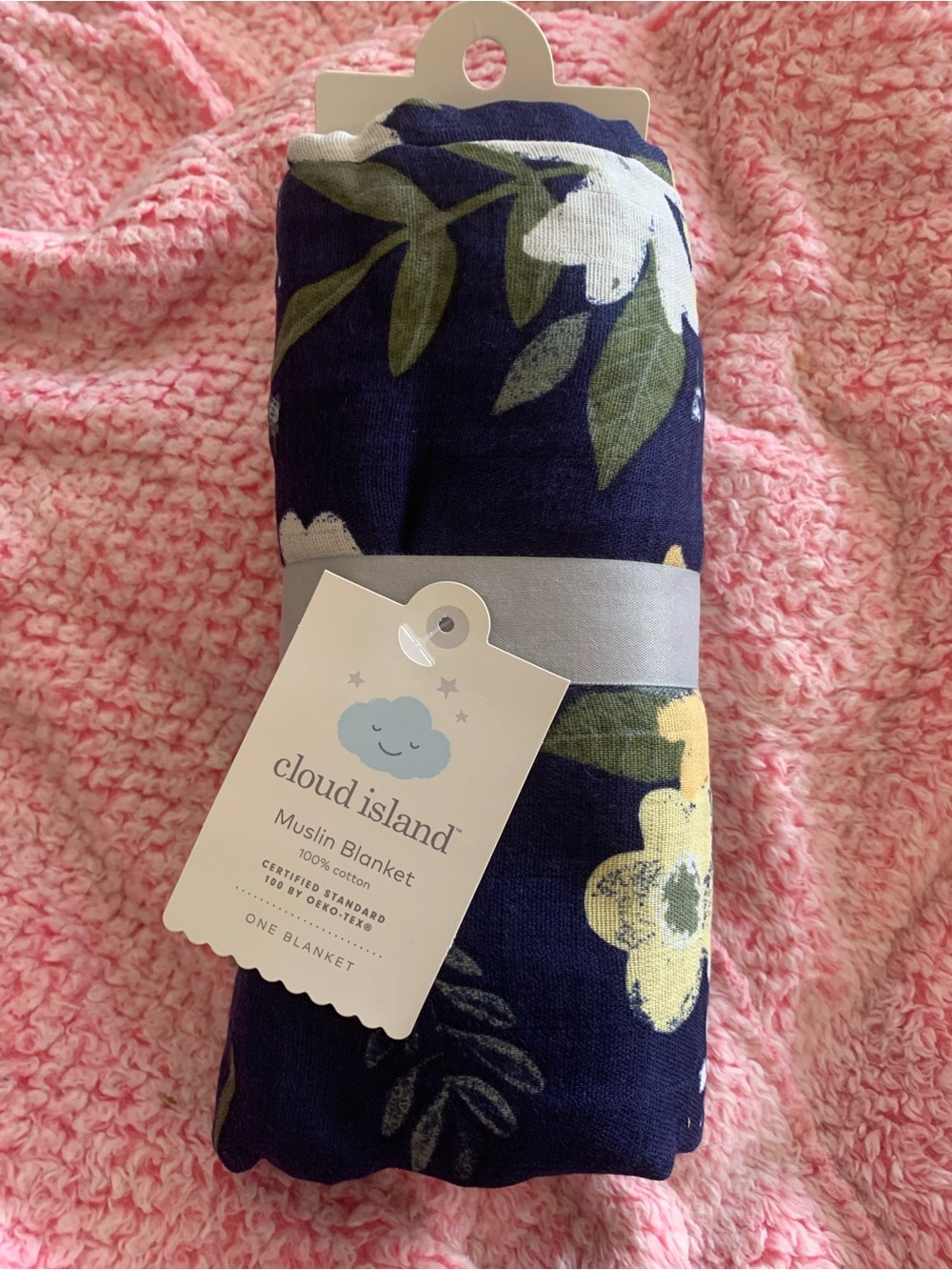 cloud island Navy Floral Muslin Baby Swaddle Blanket